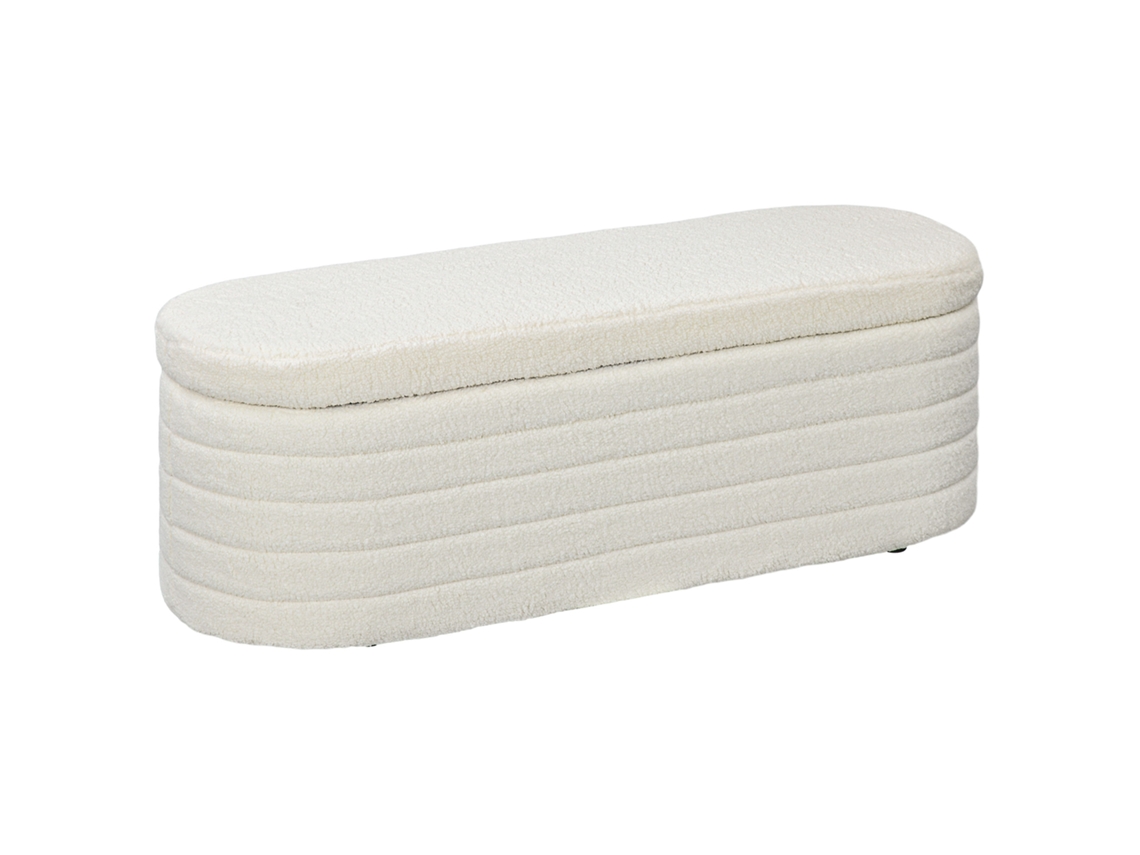 Banco Cama Ponta 2 Em 1 Baú Armazenamento 63x73x81cm, Estofado Fleece Estrutura Madeira Creme