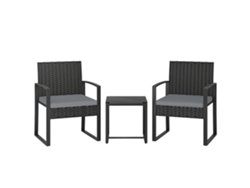 Conjunto De Muebles De Ratán Con 2 Sillas Y Mesa De Cristal Gris.