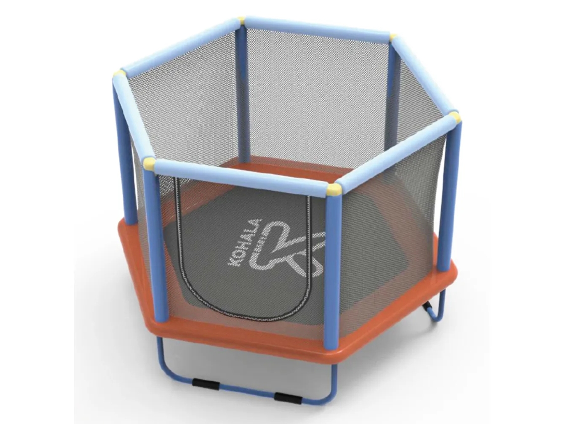 DEVESSPORT Cama Elástica Infantil Kohala Baby Ø140 cm con Red Seguridad para Interior/Exterior Azul/Naranja