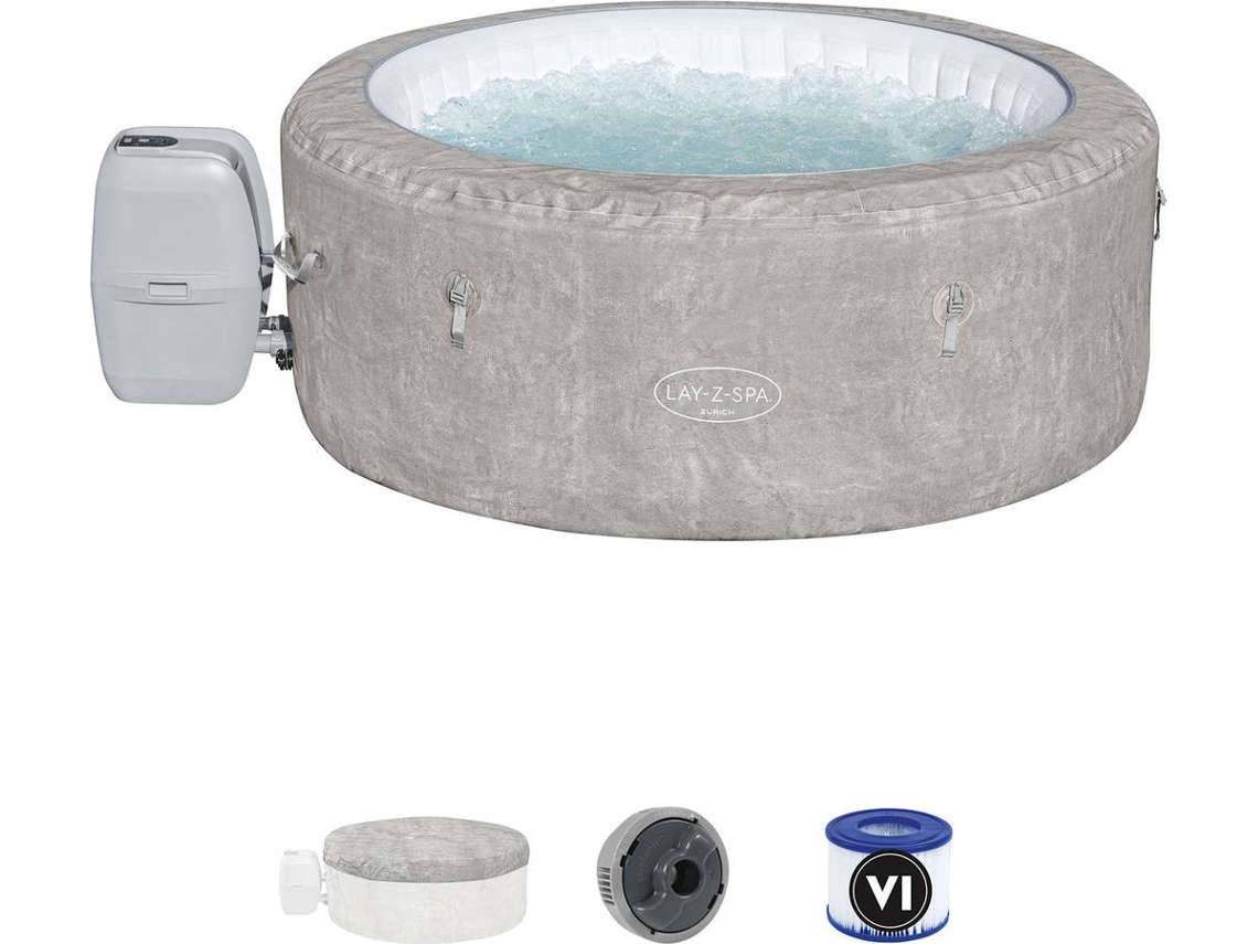 Spa Hinchable BESTWAY Lay-Z Zurich 120 Burbujas AirJet 180x66 cm Para 4 Personas Redondo Gris