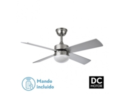 Ventilador Dc Sofia 2xE27 Niquel 4 Aspas Rev.Haya/plata 40x107d con mando Temporizador FABRILAMP