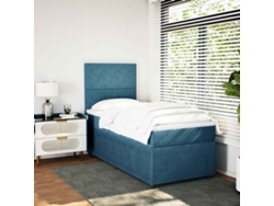 Cama Box Spring Con Colchón Terciopelo Azul 90x190 Cm