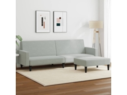 Sofá Cama De 2 Plazas Con Taburete Terciopelo Gris Claro
