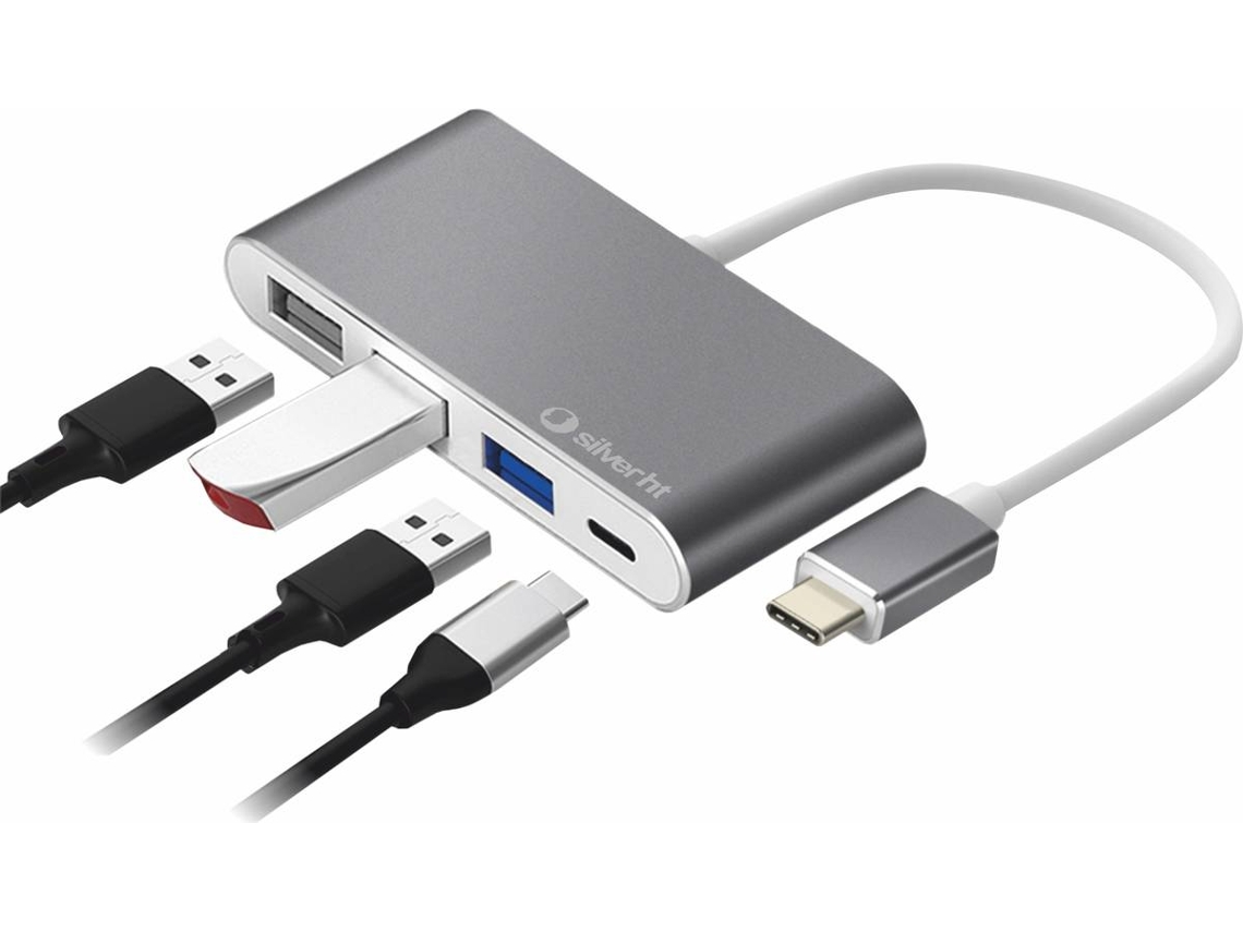 Hub Logan SILVER HT USB-C 4 en 1 (4 Puertas - Plateado)