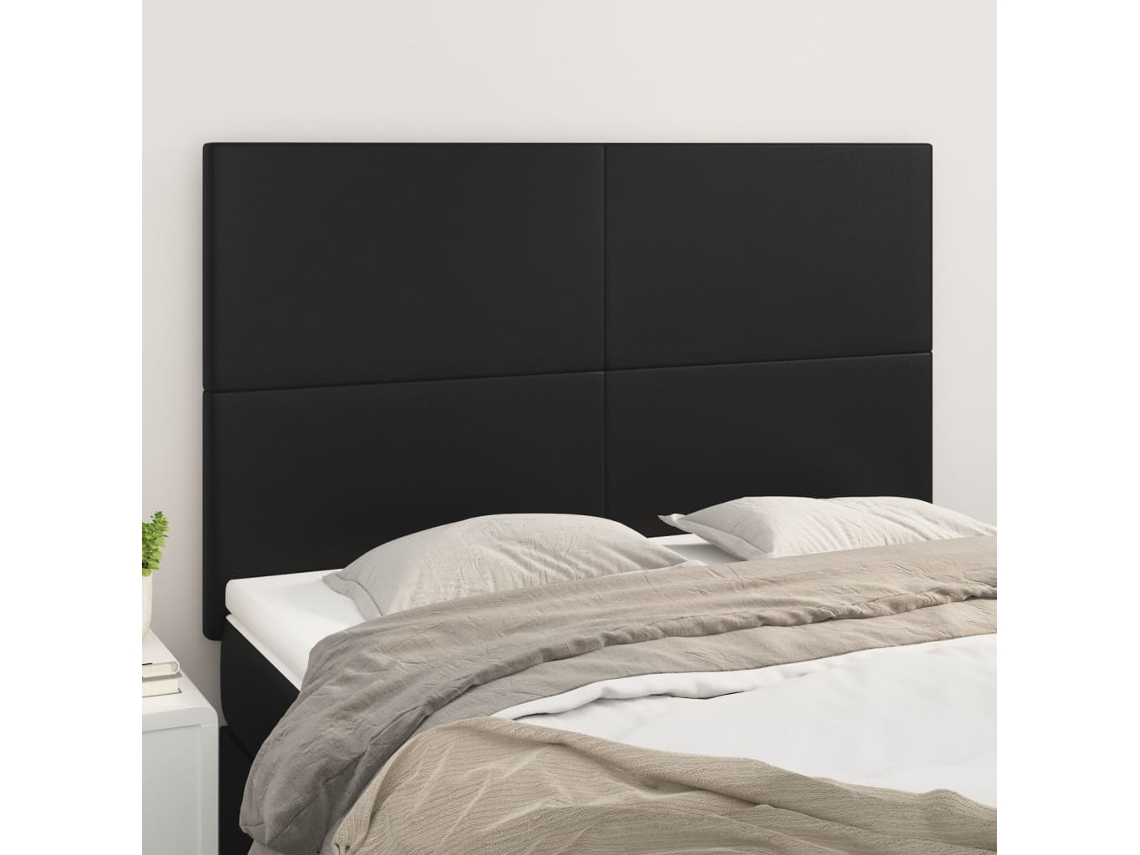 Cabeceros 4 Unidades Cuero Sintético Negro 72x5x78/88 Cm