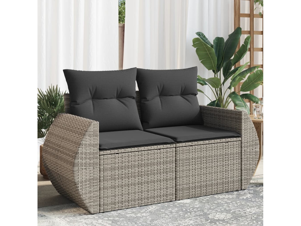 Sofá de jardín de 2 plazas con cojines, mimbre gris, Dkd Home Decor