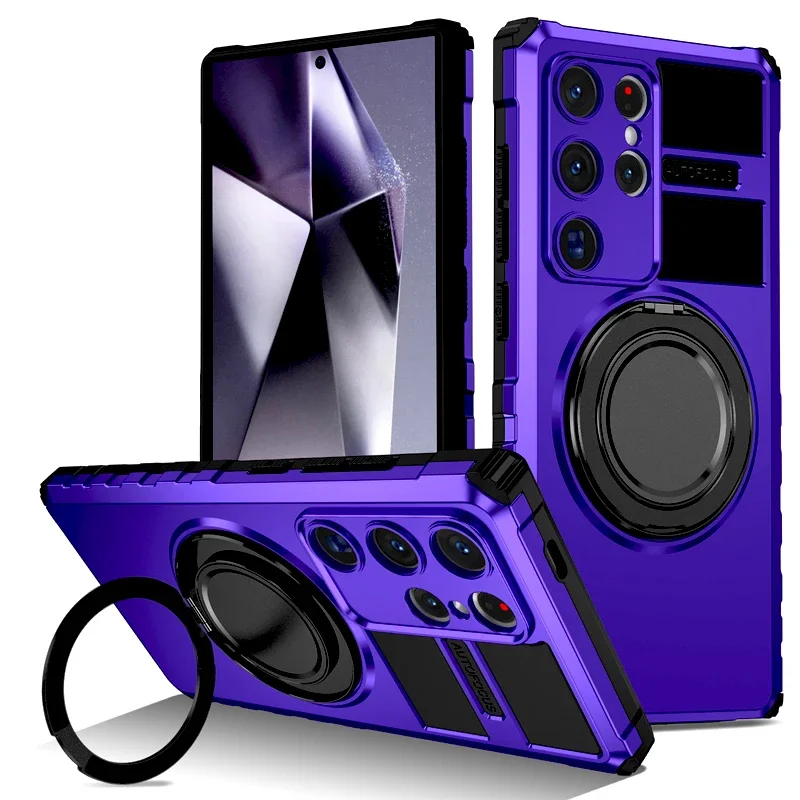 (morado Oscuro, Galaxy S21 5g) Elegante Funda Protectora A Prueba De Golpes Para Samsung, Con Soporte Giratorio De Carga Magnética.
