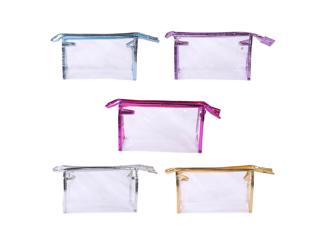 5pcs Necessário De Maquiagem Transparente De Couro Pu Com 5 Cores Para Viagem E Armazenamento