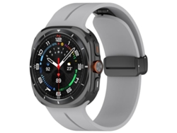 Bracelete Para Samsung Galaxy Watch Ultra-silicone Dobrável Com Fivela Preta E Ranhuras Planas (47mm) - Cinza Claro