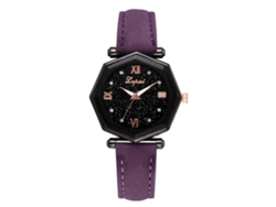 Reloj De Pulsera De Cuarzo Para Mujer Con Correa De Piel Sintética Morada Y Diamantes De Imitación.