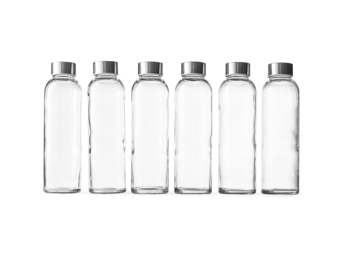 2026-39914-botellas De Vidrio Transparente Con Tapa, 18 Oz Reciclables, Sin Bpa, Ecoamigables, Boca Ancha, 6 Unidades