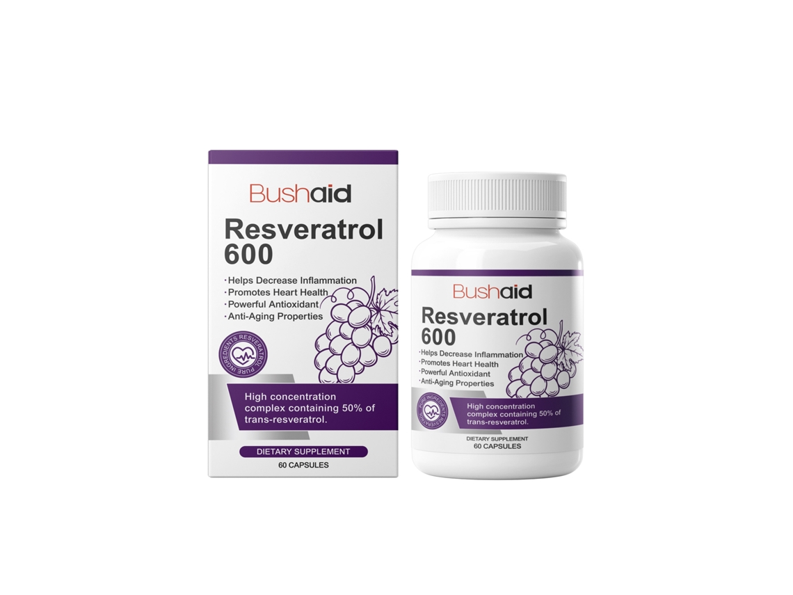 Cápsulas de suplemento de resveratrol para uso oral.