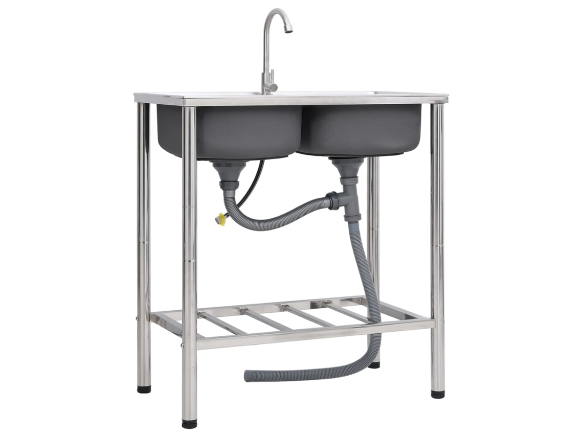 Lavavajillas doble de camping DKD HOME DECOR con grifo de acero inoxidable
