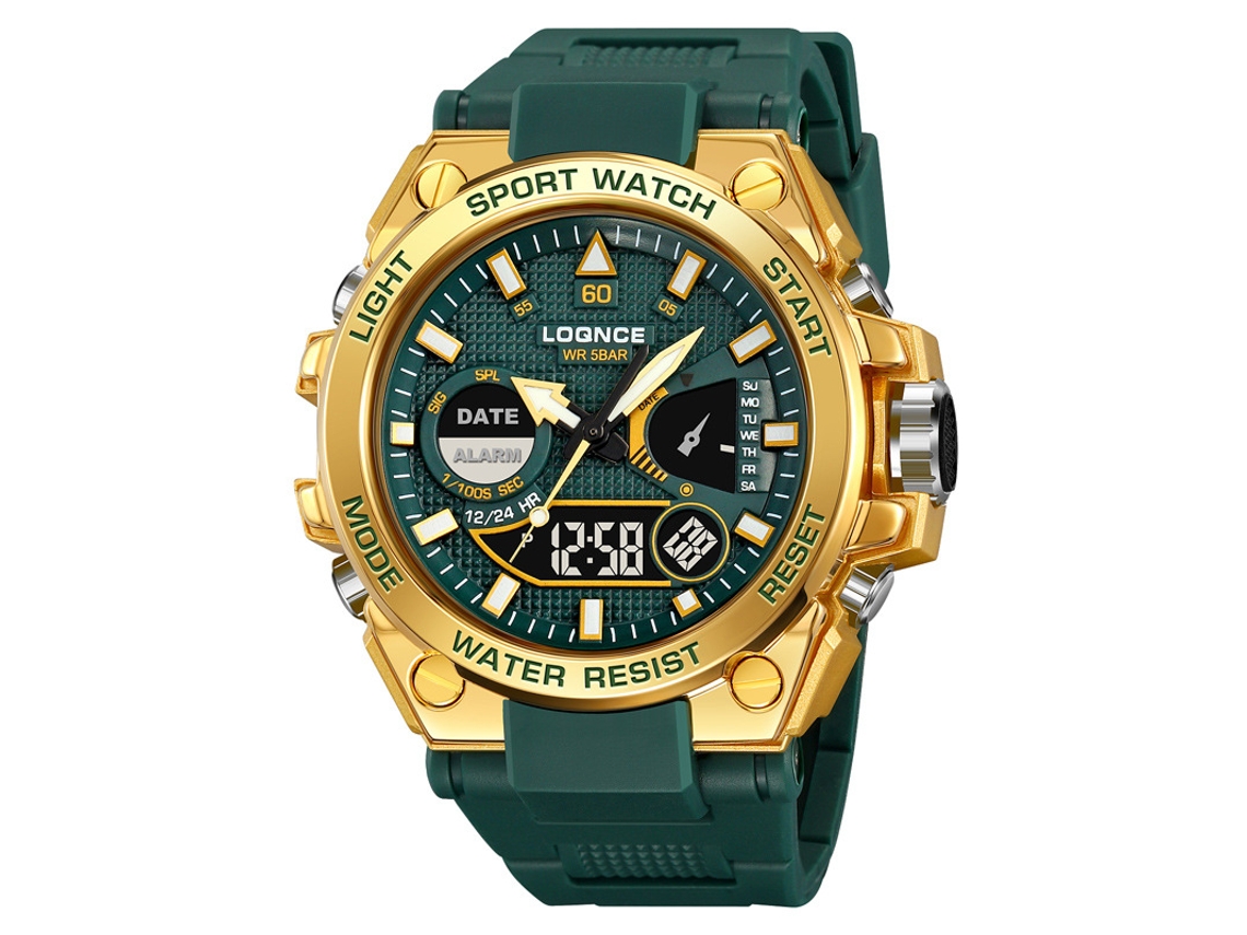 Reloj Deportivo De Moda (dorado Y Verde), Cronógrafo Deportivo Multifuncional Luminoso E Impermeable.