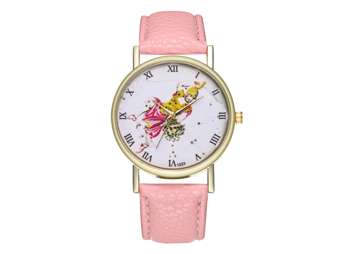 Reloj De Pulsera De Cuero Pu Unisex Con Dial Redondo Ajustable Cuarzo Rosa Casual