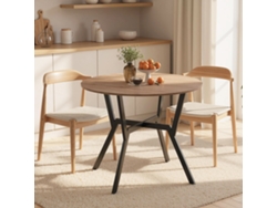Mesa de comedor redonda de estilo industrial con tablero de madera y estructura de acero, Ø90x76 cm, color marrón.