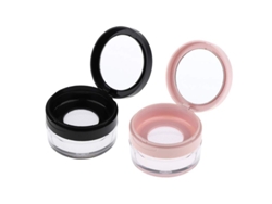 2 Envases De Plástico De 20 Ml Para Polvos Sueltos Con Esponja, Espejo Y Malla Elástica Para Maquillaje Casero.