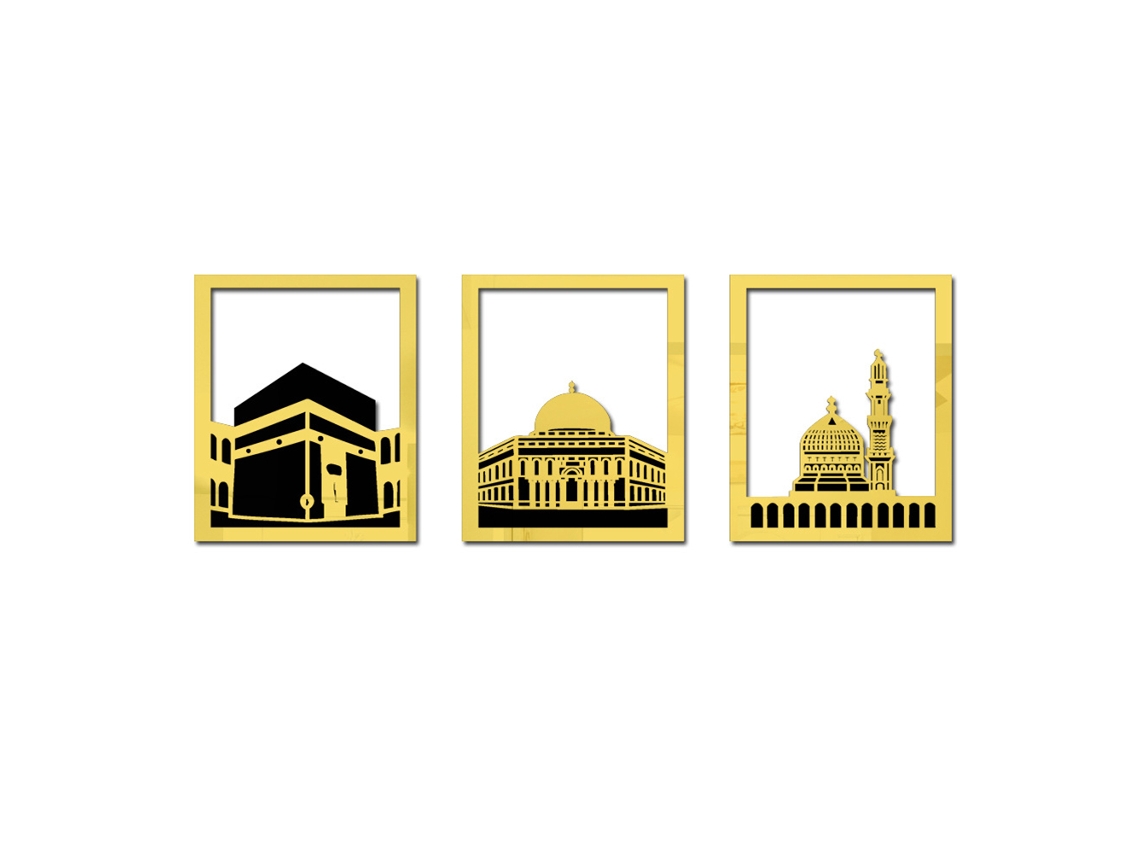 Adhesivo De Pared 3d Autoadhesivo De Acrílico Dorado Con Efecto Espejo - Decoración De Mezquita Eid Mubarak