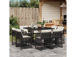 Juego de comedor de jardín de 9 piezas con cojines de mimbre negros de DKD Home Decor