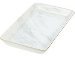 Bandeja Cerámica Blanca Grande Fácil Limpiar Diseño Mármol Estilo Nórdico Borde Dorado Perfecta Organizar