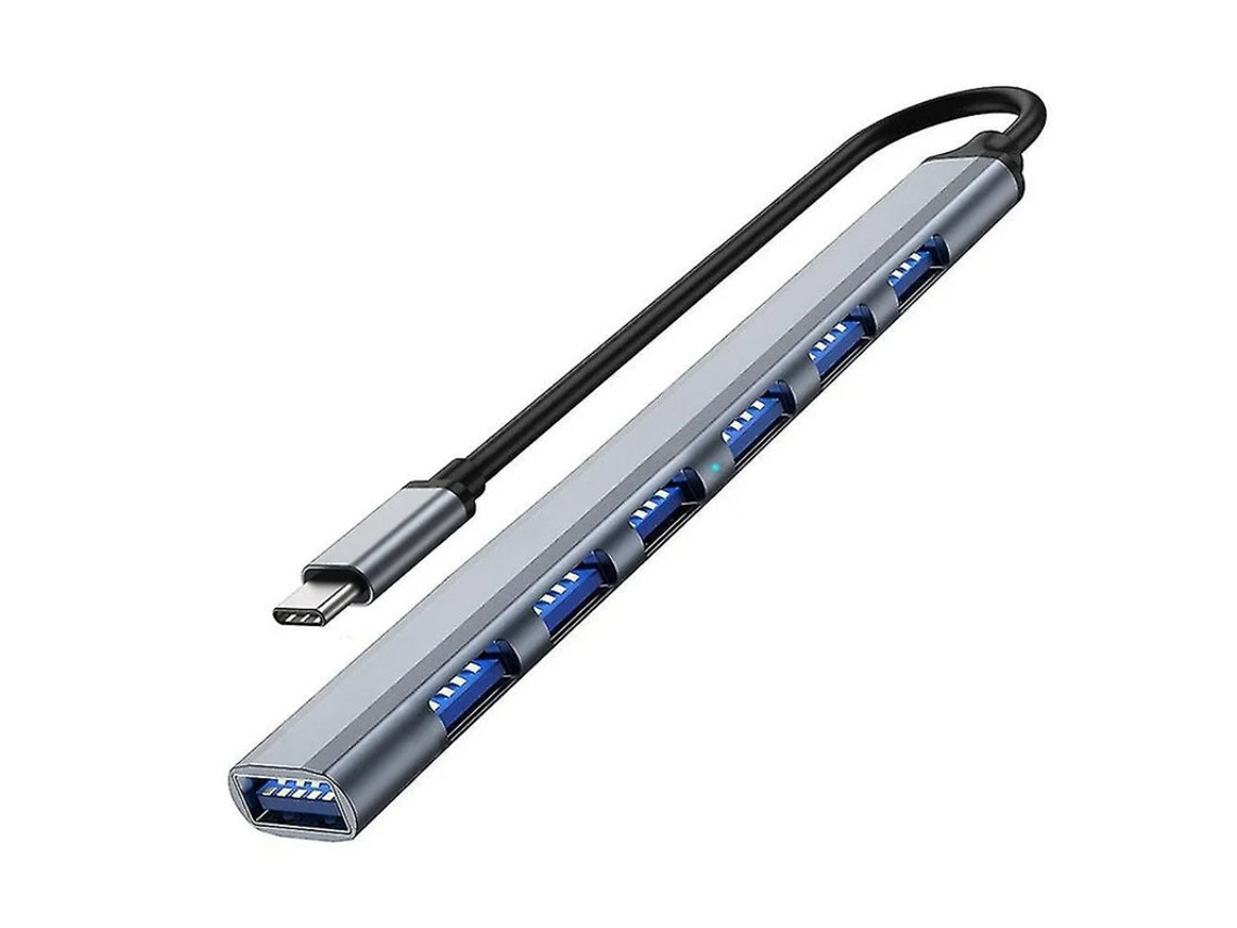 Concentrador USB 3.0 de 7 puertos con material de aleación de aluminio y múltiples interfaces para transferencia de datos de alta velocidad gris YIZHOOD