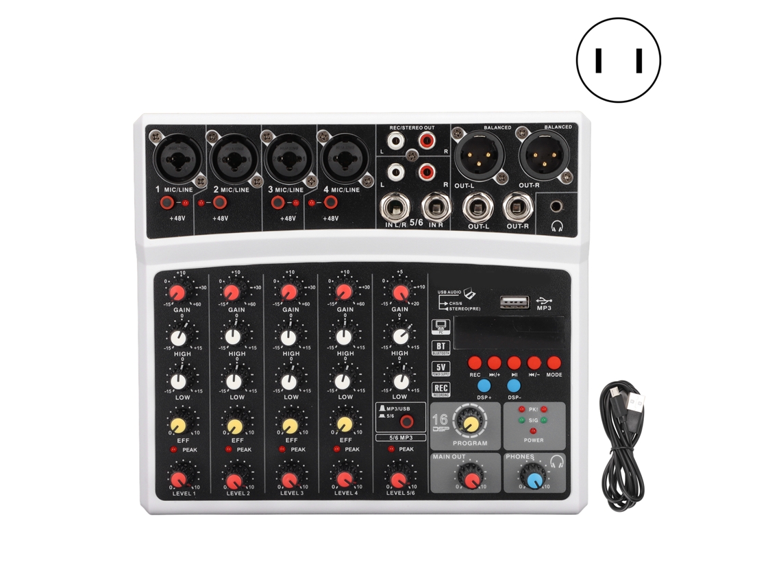 Mixer De Audio De 6 Canales. Consola De Mezcla Digital Profesional Para Transmisión En Vivo, Karaoke Y Grabación Estéreo