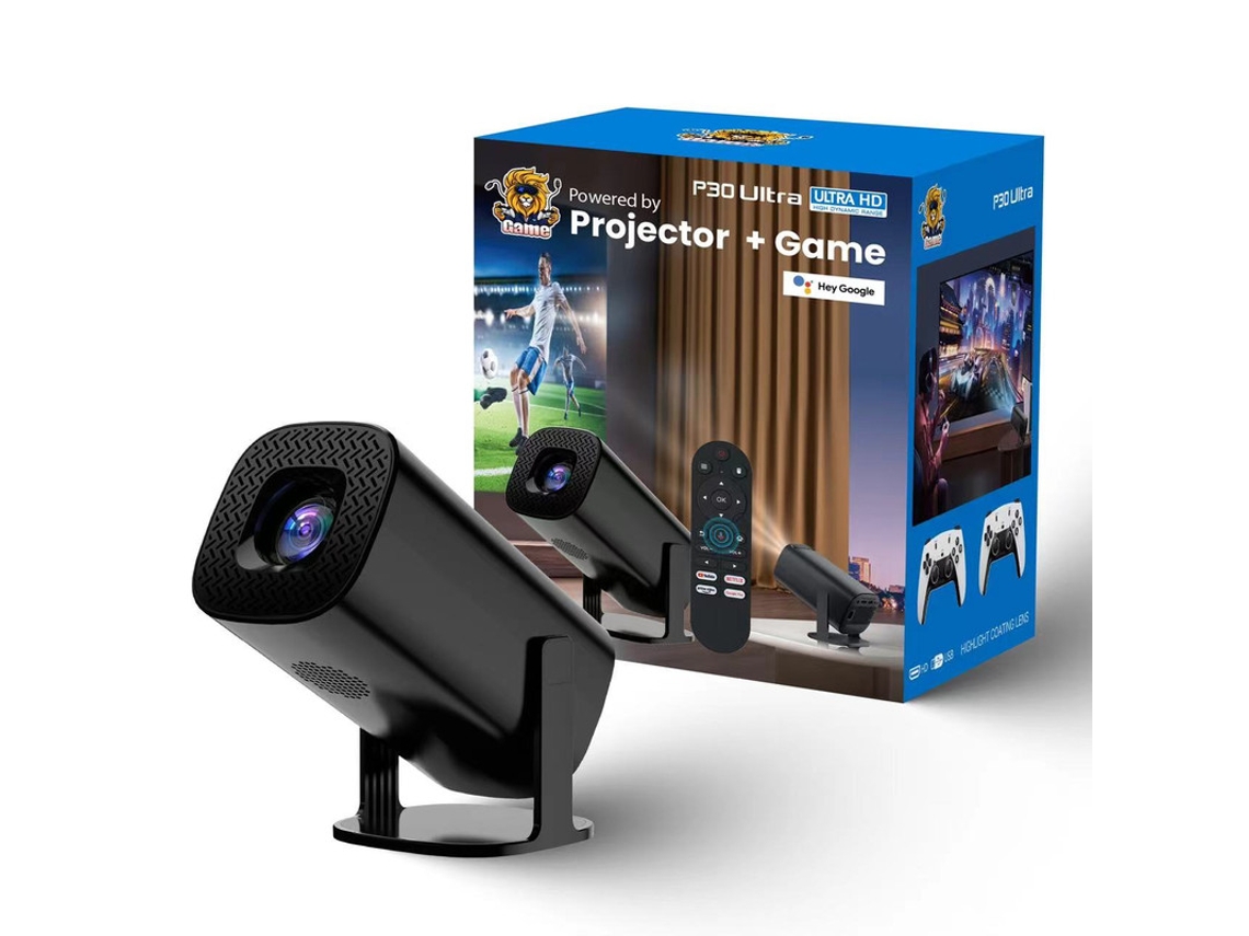 Miniproyector portátil Szsmart P30u, Android 11, 2 GB + 8 GB, Wi-Fi 6, corrección trapezoidal automática, 4K 240p ANSI, con 2 gamepads y 36 000 juegos retro (720p nativo)