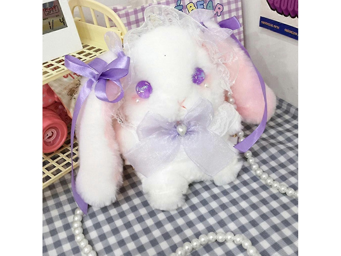 Bolso bandolera Lolita para mujer, bolso de hombro de peluche con forma de conejo, bolso mensajero morado