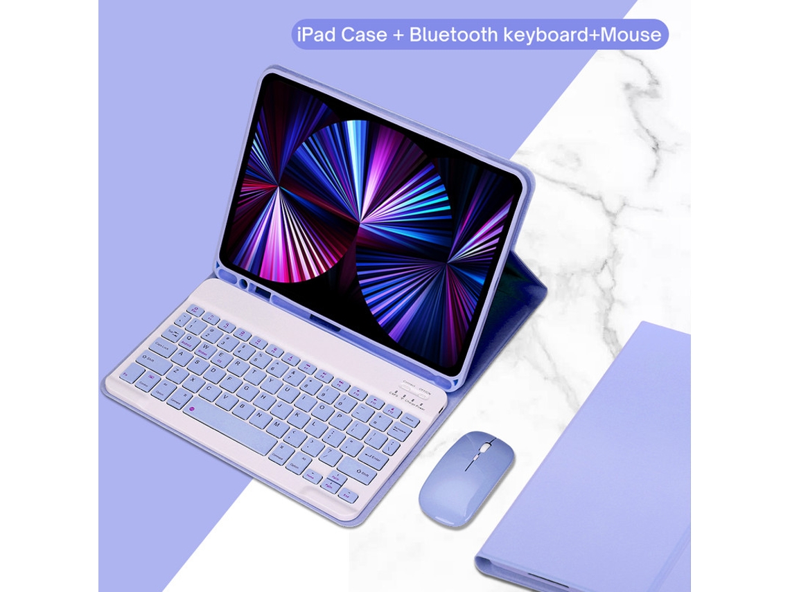 Funda con teclado Bluetooth para iPad magnético dividido con ranura para bolígrafo(9.7 5-6th Gen Air1-2 Púrpura) VEANXIN