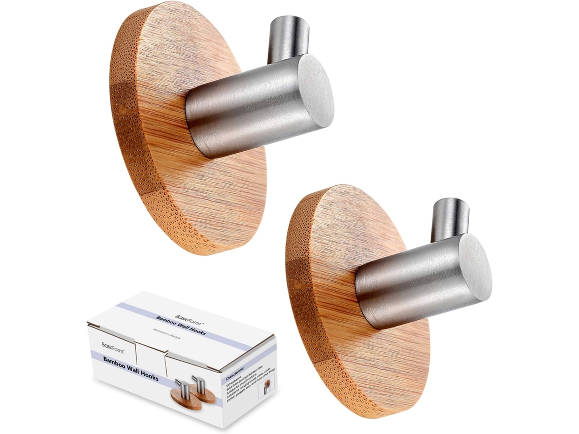 VVJIJILLY 2 Ganchos Adesivos 3m Ultra Resistentes Em Bambu E Inox 43x43x30mm Basicform