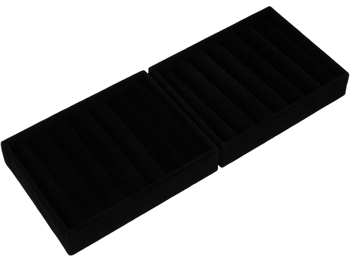 Juego de 2 bandejas de terciopelo negro para guardar joyas, con compartimentos separados, organizador portátil y elegante, GOKOCO