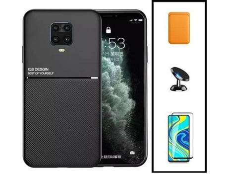 Kit Funda Magnetic Lux, Magnetic Wallet Naranja, 5D Full Cover y Soporte Magnético de Coche Xiaomi Redmi Note 10 Lite PHONECARE Negro