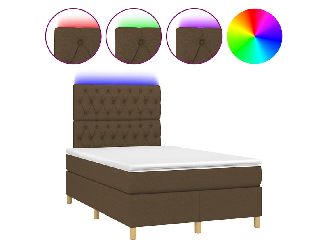 Maison Exclusive - Cama Box Spring Con Colchón Y Led Tela Marrón Oscuro 120x190 Cm