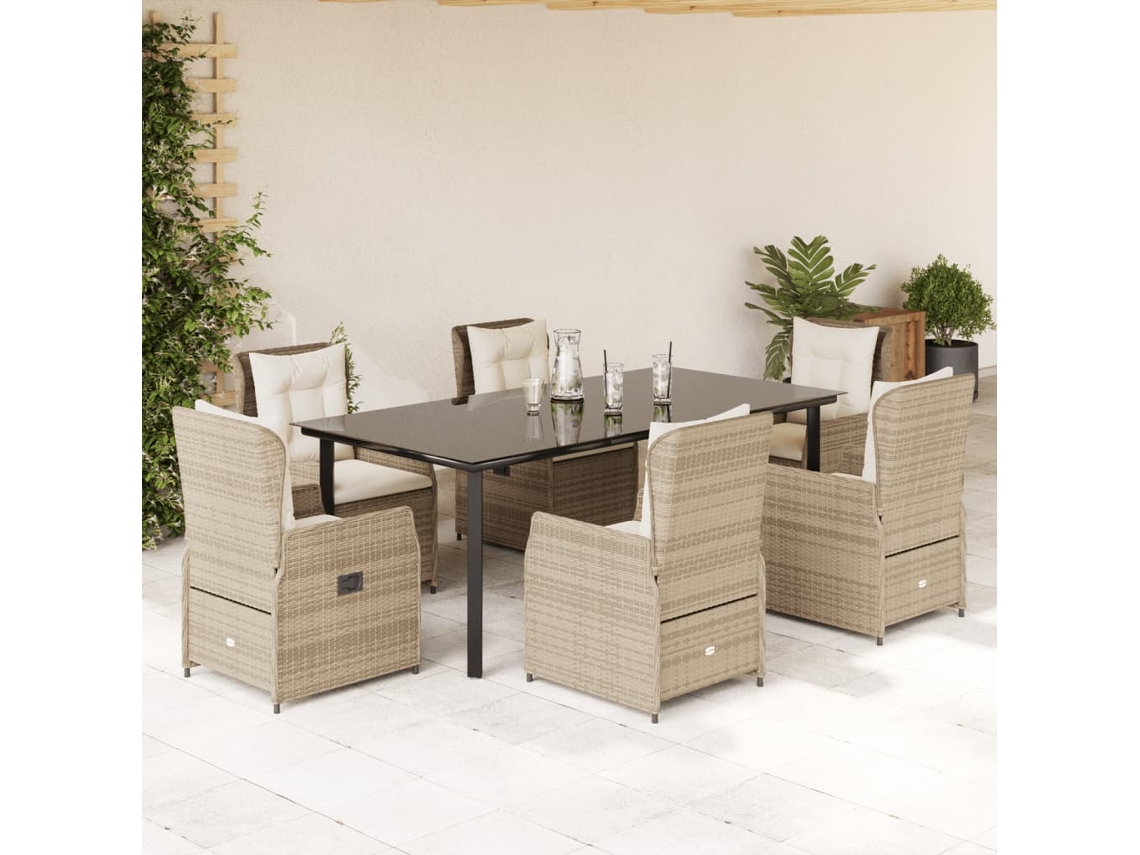 Juego de comedor de jardín de 7 piezas con cojines de mimbre beige de DKD Home Decor