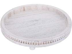 Bandeja Decorativa Redonda Rústica Madera Blanca Diseño Relieve Organizar Velas Ideal Decorar Encimera Cocina