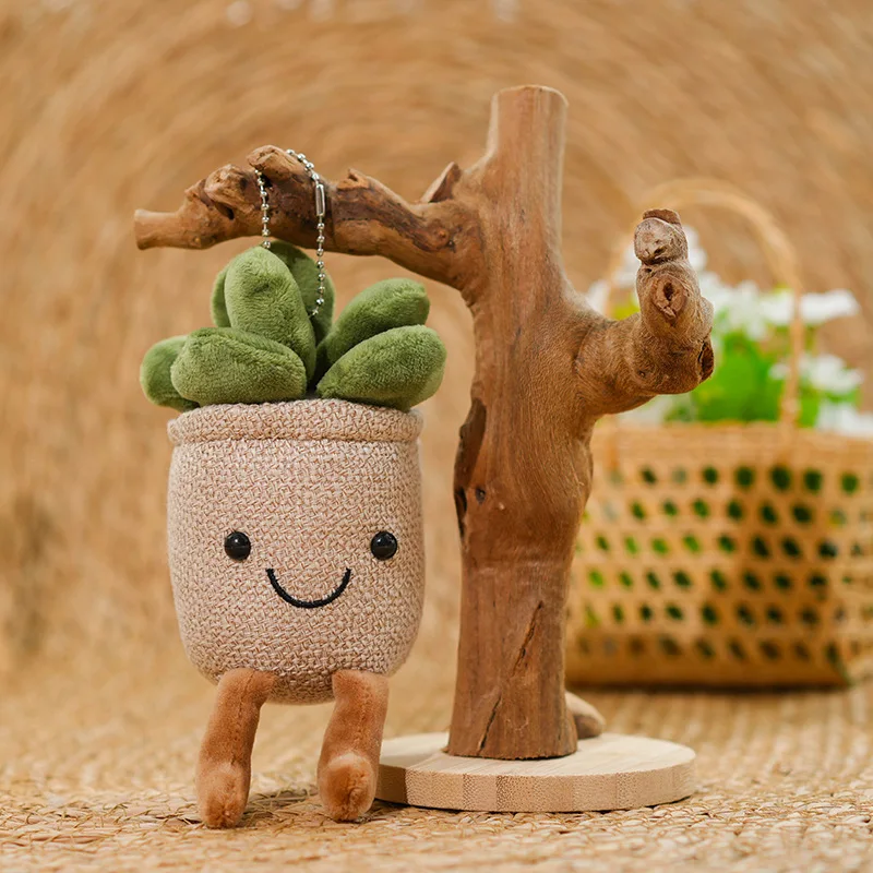 Llavero De Peluche De Suculenta En Maceta De 14 Cm (marrón), Ideal Para Colgar En El Bolso.