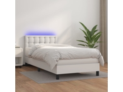 Cama Box Spring Y Colchón Led Cuero Sintético Blanco 90x200 Cm