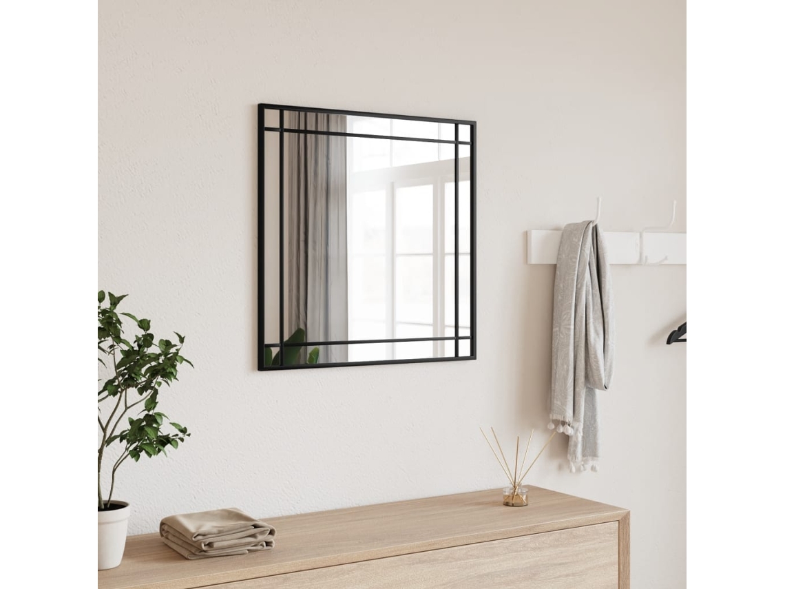 Espejo De Pared Cuadrado De Hierro Negro 50x50 Cm