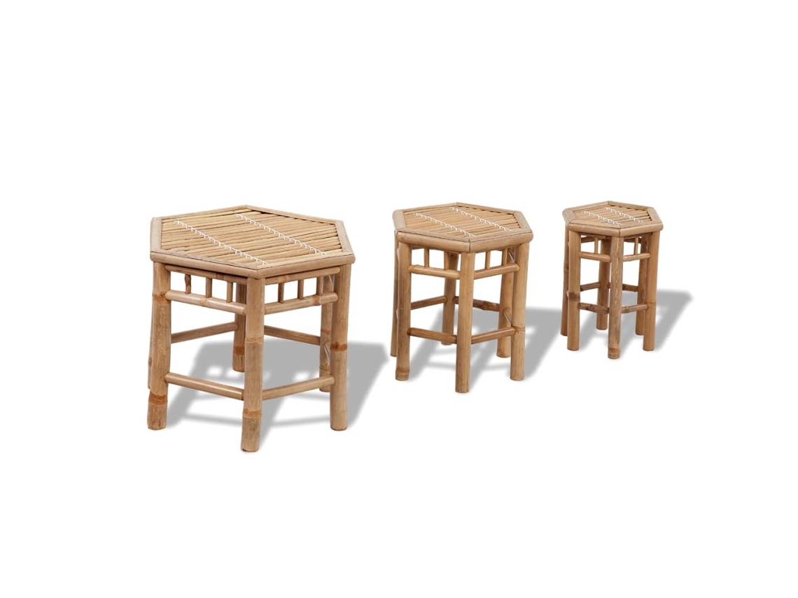 Bancos de jardín de bambú Dkd Home Decor (3 piezas)