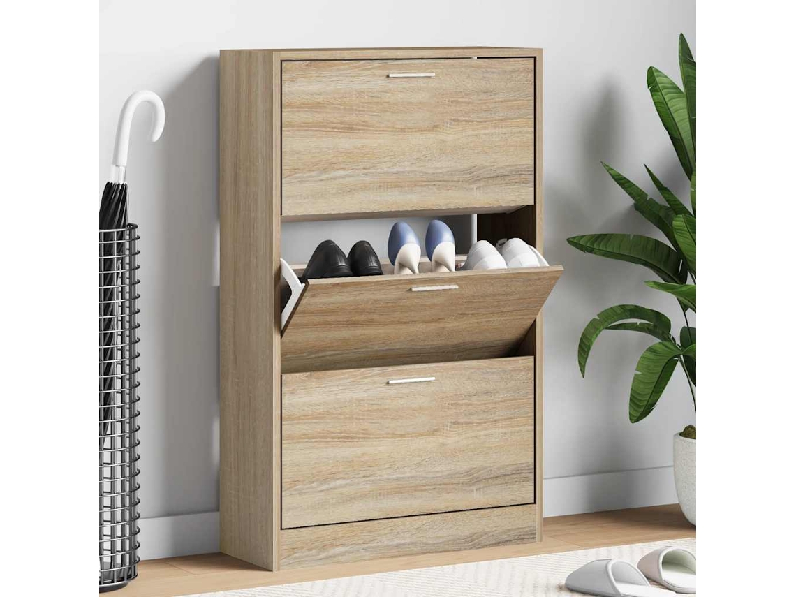 Mueble Zapatero | Armario Zapatero Madera Contrachapada Roble Sonoma 63x24x103 Cm