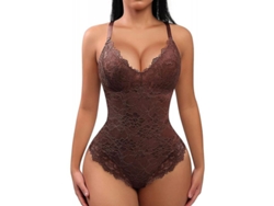 Body Suits Para Mujer Control Abdominal Thong Encaje Escote V Fajas Moldeadoras Invisible Xx-grande Marrón