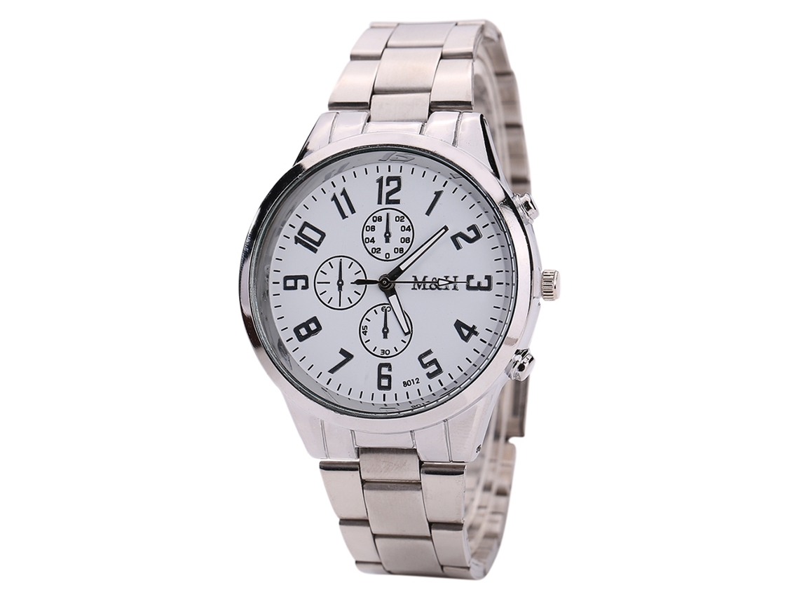 Reloj De Pulsera De Moda Para Hombre Con Brazalete De Acero Y Esfera Redonda Grande, Cuarzo Blanco Plateado.