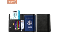 Portapasaportes con compartimento para tarjetas y billetes, protección RFID, en piel. Negro. Hexinyigjly