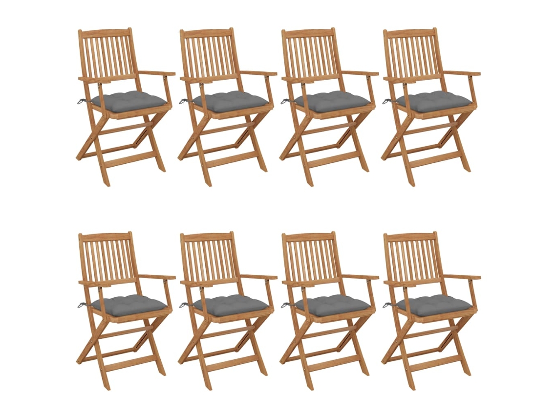 Sillas de jardín plegables DKD HOME DECOR de 8 piezas con cojines de acacia maciza