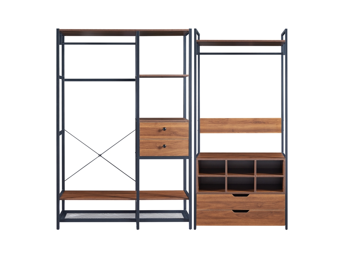 Conjunto de 2 percheros Larem con 4 cajones y 6 compartimentos - Negro/Efecto Nogal [EN.CASA]
