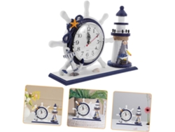Reloj de mesa de madera con forma de faro mediterráneo. No necesita pilas. Gokoco