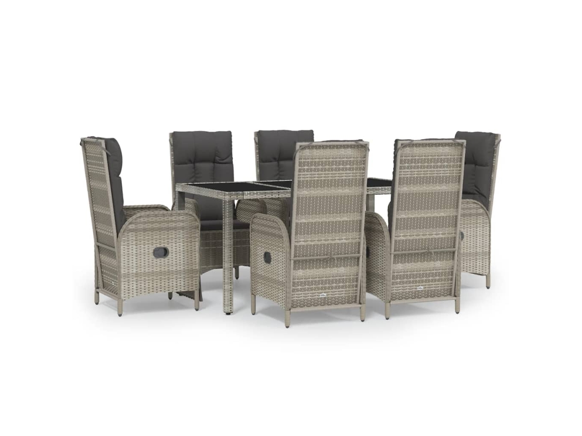 Maison Exclusive - 7 Pcs Conjunto De Jantar P/ Jardim C/ Almofadões Vime Pe Cinza