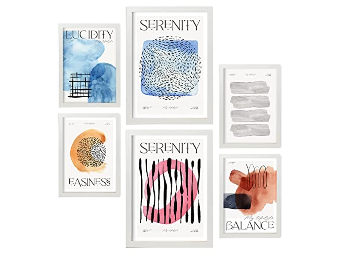 NACNIC Set De 6 Posters Abstractos Calma Láminas Con Estética Exposición De Arte Ilustraciones A Todo Color Para  Tamaños A3 & A4 Marcos Blancos