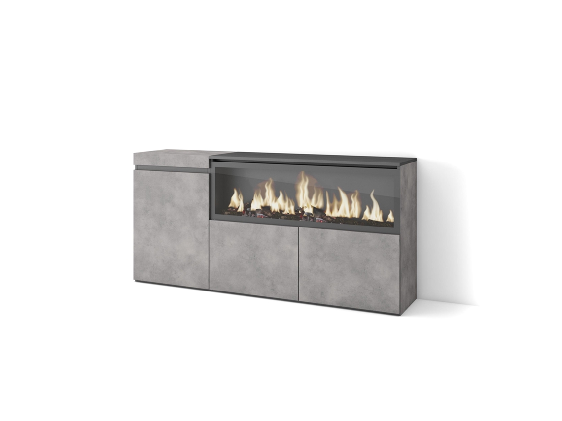 Aparadores para salón, 160, 3 Puertas, Chimenea eléctrica XXL, Cemento SKRAUT HOME