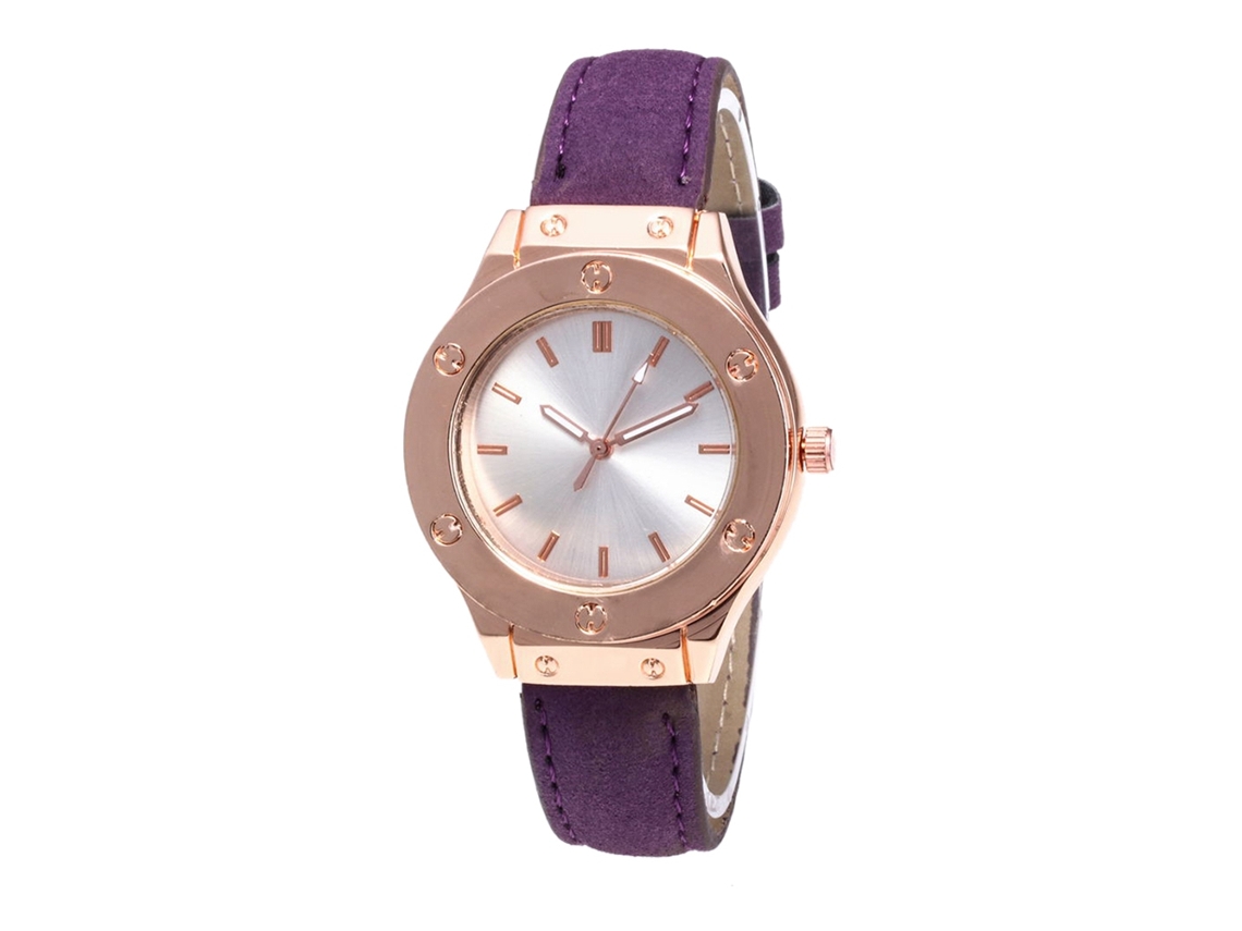 Reloj De Pulsera Unisex De Moda Con Correa De Cuero Pu Dial Redondo Cuarzo (morado)